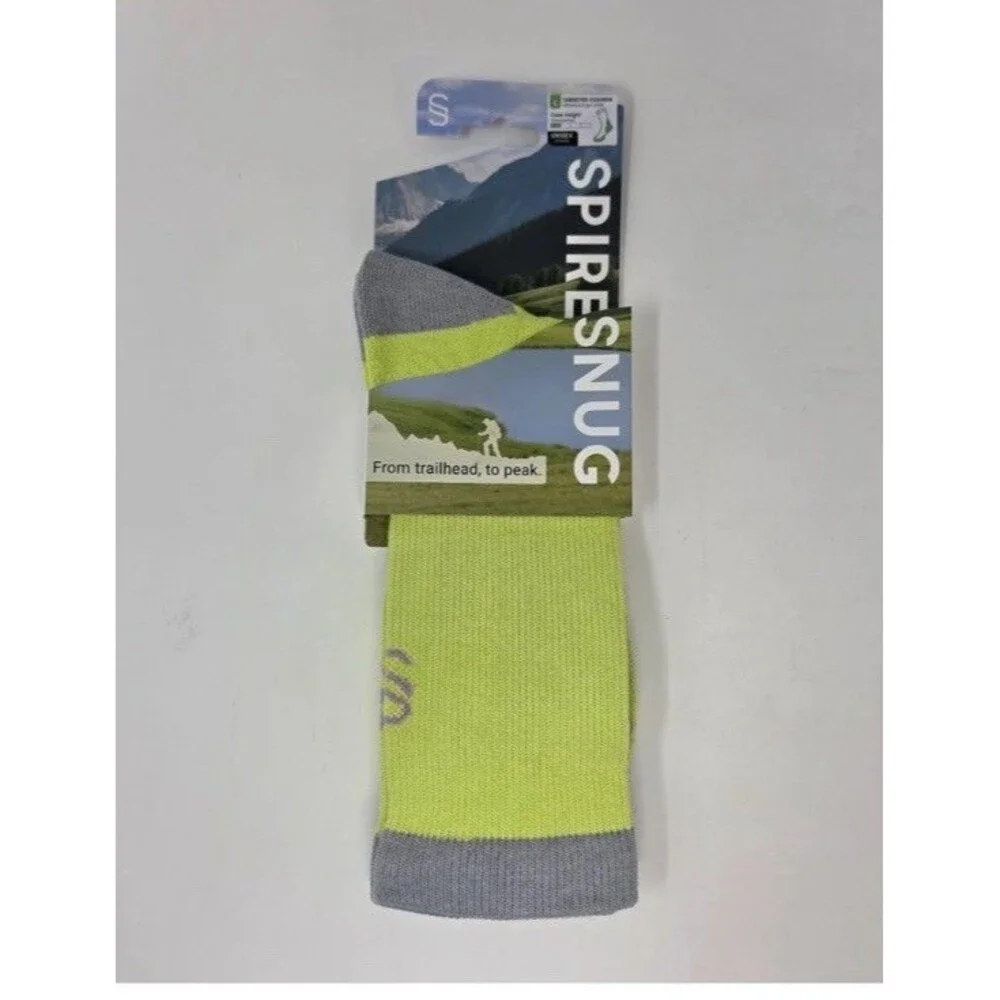 New! SpireSnug Crew Targeted Cushion Coolmax Hiking Socks Neon Yellow Gray Large